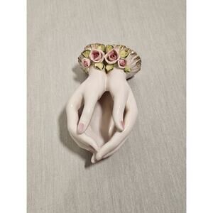 Lefton China Occupied Japan Pink Cupped Hands With Roses Bowl Or Trinket Dish